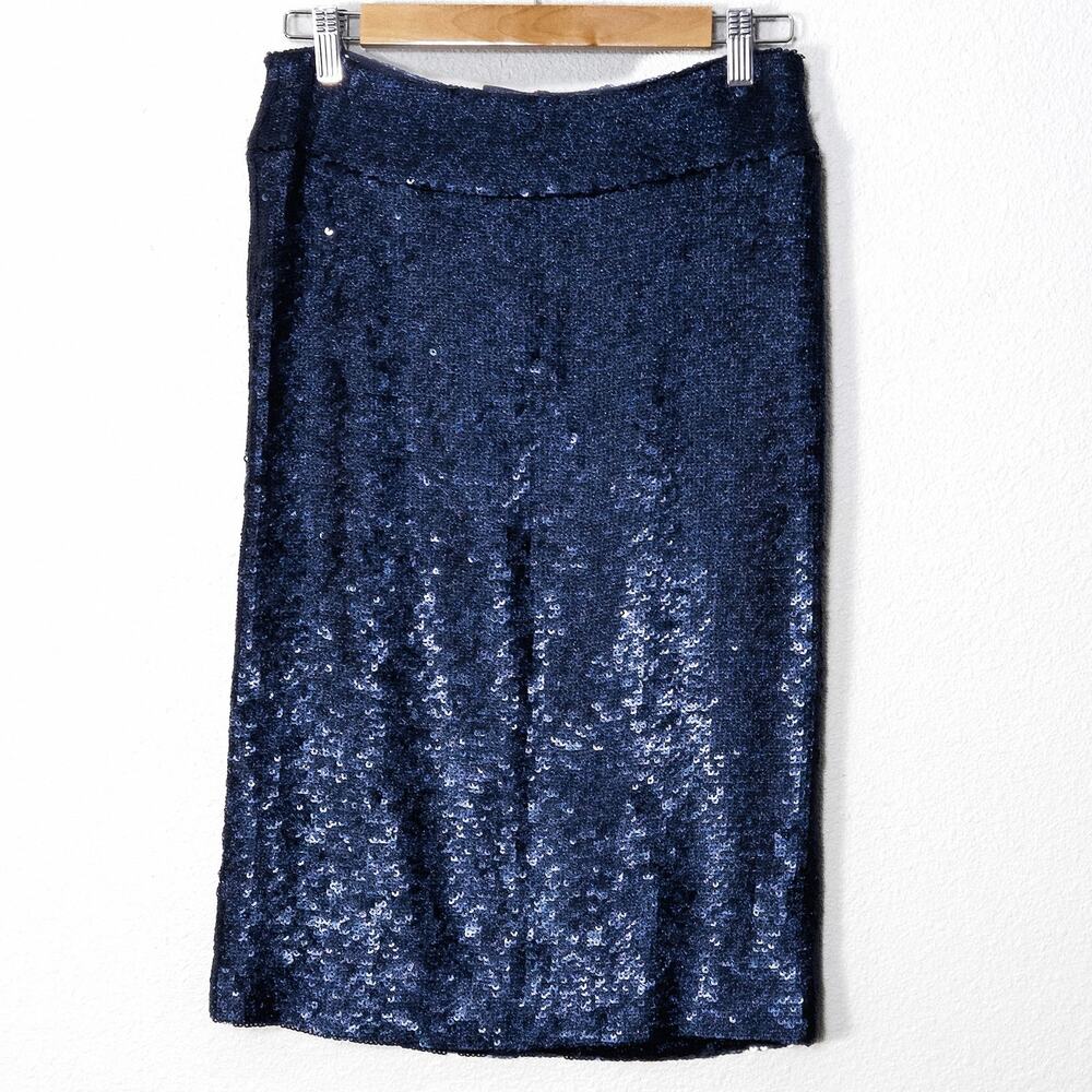 Halston Blue Sequin Midi Pencil Skirt Size 4 NWT Office Siren Party